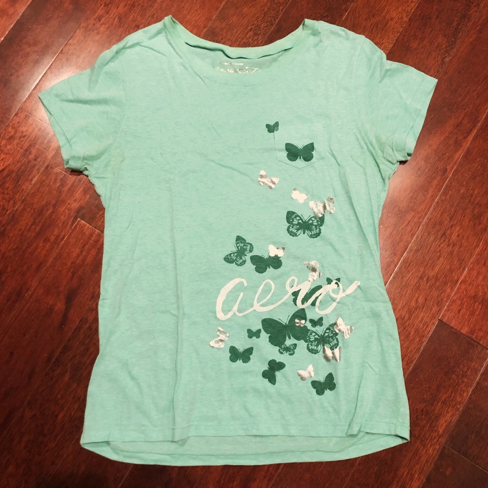 AERO Aeropostale Mint Green Butterfly Tee